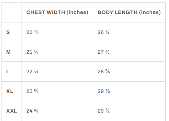 All Be Happy Organic Crew size chart