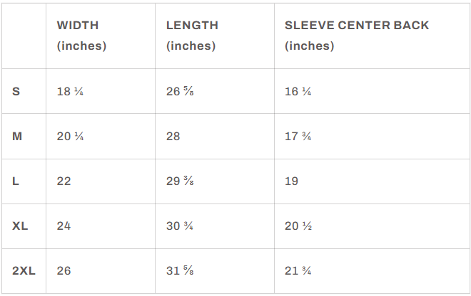 Laughing Man Heritage Garment-Dyed Tee size chart